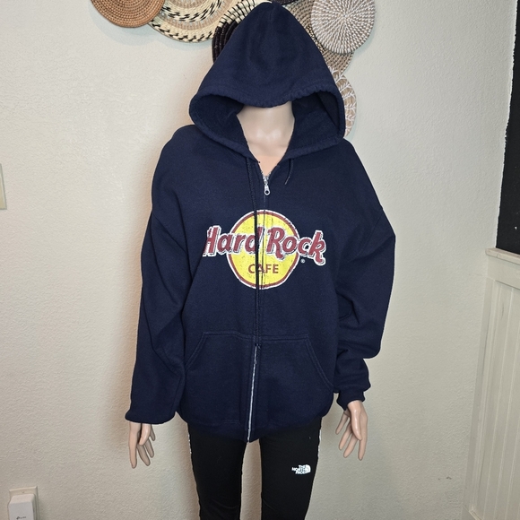 Hard Rock Las Vegas  Hoodie Womens Large Navy Full Zipper  Long Sleeve Hooded - Picture 2 of 12